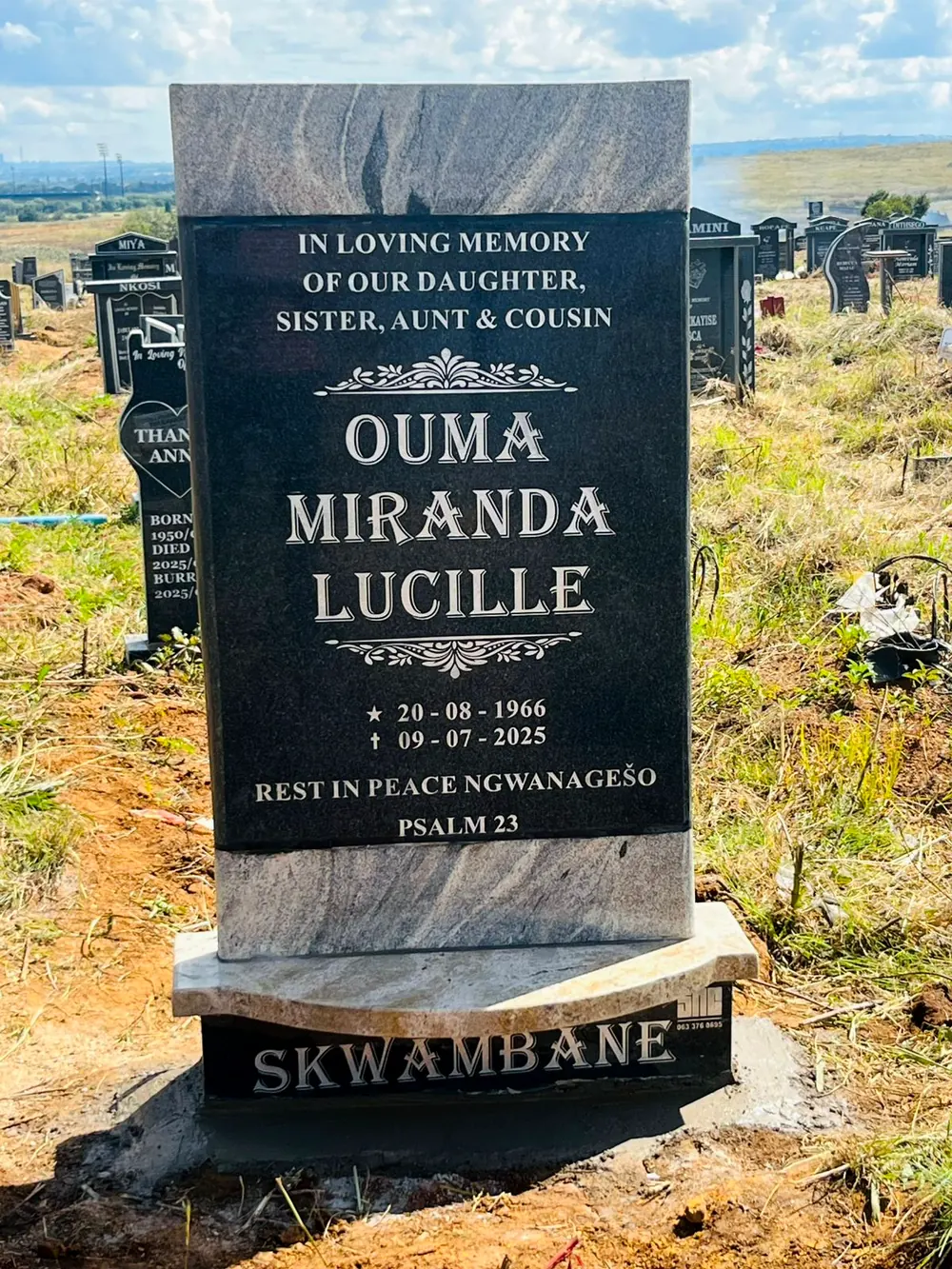 Granite headstone with engraved lettering