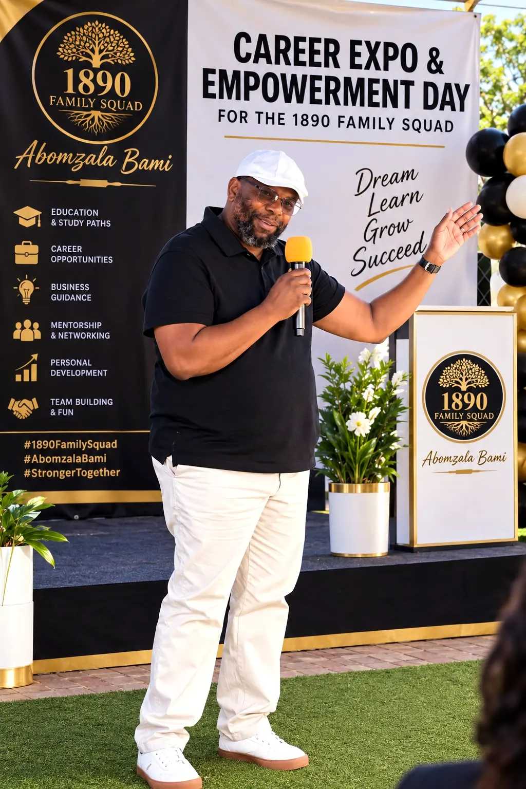 Sicelo Nkosi on stage at a career expo